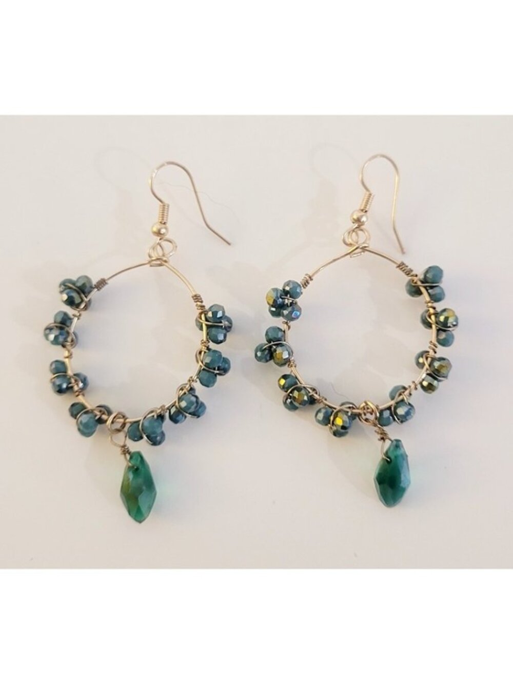 Green and Gold Beaded Hoop Earrings Drop Earrings